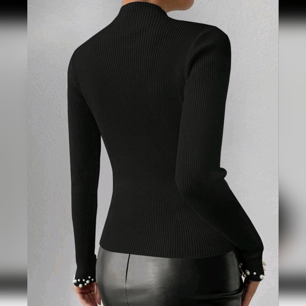 Pearls Beaded Mock Neck Bodycon Sweater - Picture 5 of 5